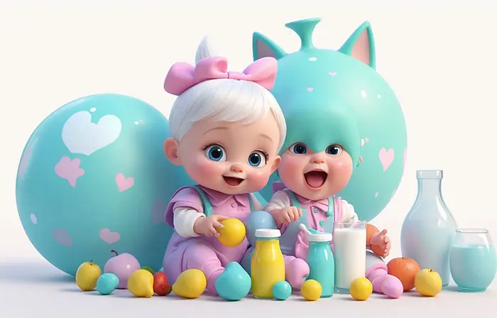 Cute Cartoon Baby Realistic 3D Character Illustration image